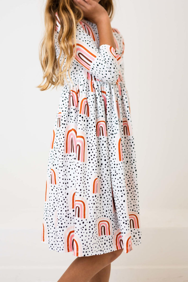 Peach Rainbow 3/4 Sleeve Pocket Twirl Dress-Mila & Rose ®