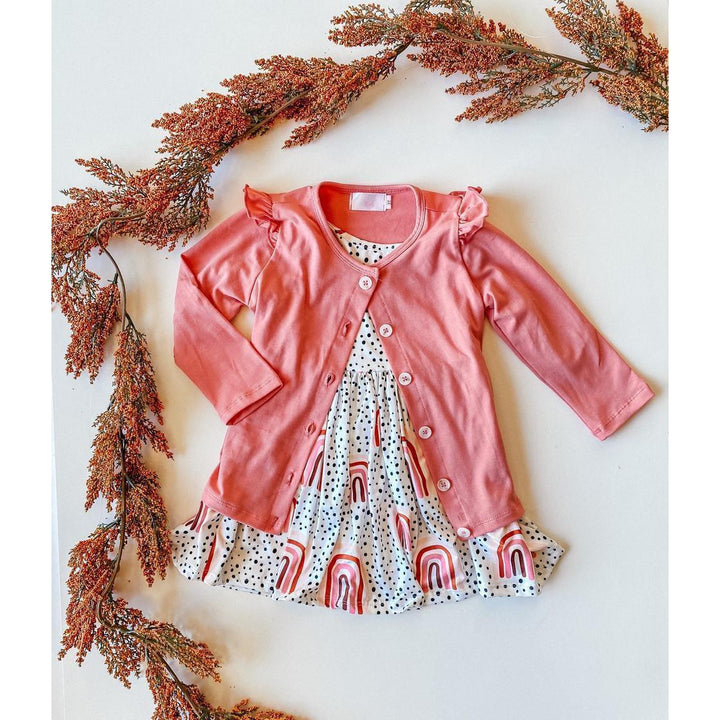 Peach Rainbow 3/4 Sleeve Pocket Twirl Dress-Mila & Rose ®