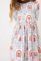 Peach Rainbow 3/4 Sleeve Pocket Twirl Dress-Mila & Rose ®