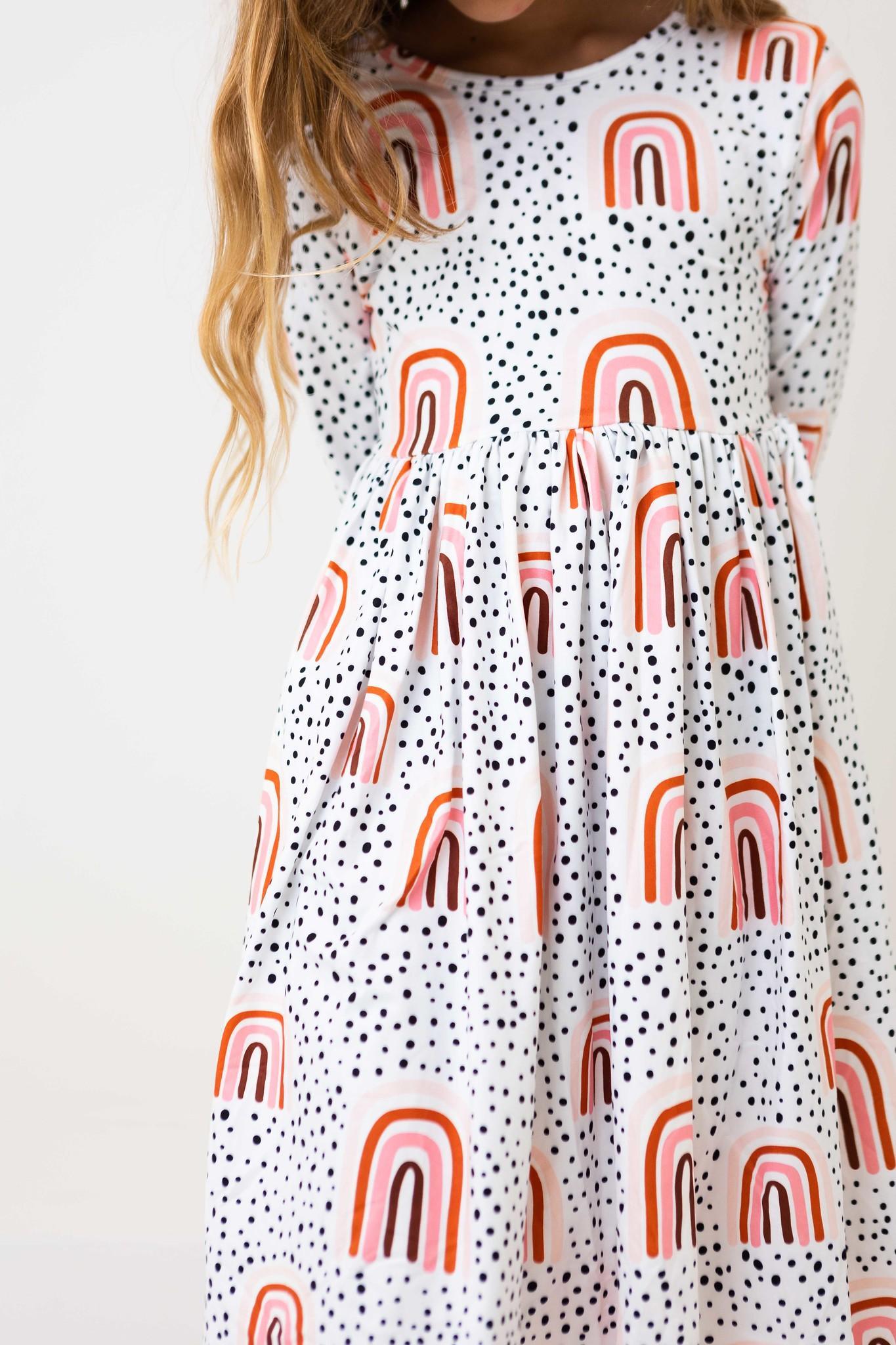 Peach Rainbow 3/4 Sleeve Pocket Twirl Dress-Mila & Rose ®