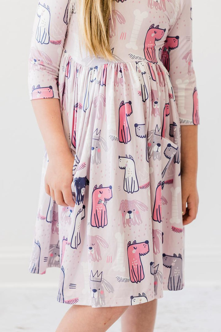 Puppy Party 3/4 Sleeve Pocket Twirl Dress-Mila & Rose ®