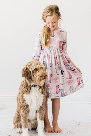Puppy Party 3/4 Sleeve Pocket Twirl Dress-Mila & Rose ®