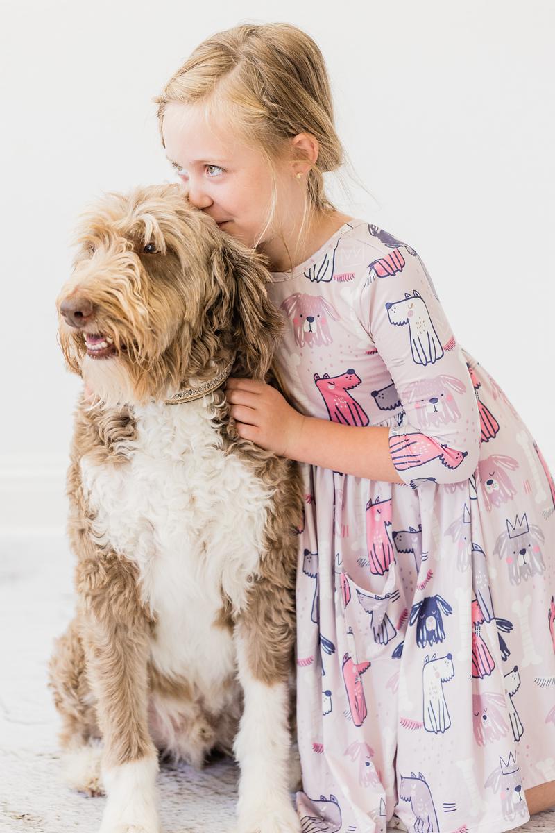 Puppy Party 3/4 Sleeve Pocket Twirl Dress Puppy Party 3/4 Sleeve Pocket Twirl Dress