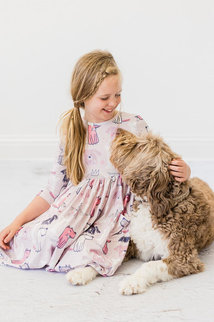 Puppy Party 3/4 Sleeve Pocket Twirl Dress-Mila & Rose ®