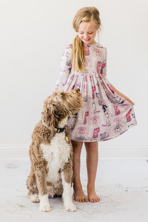 Puppy Party 3/4 Sleeve Pocket Twirl Dress-Mila & Rose ®