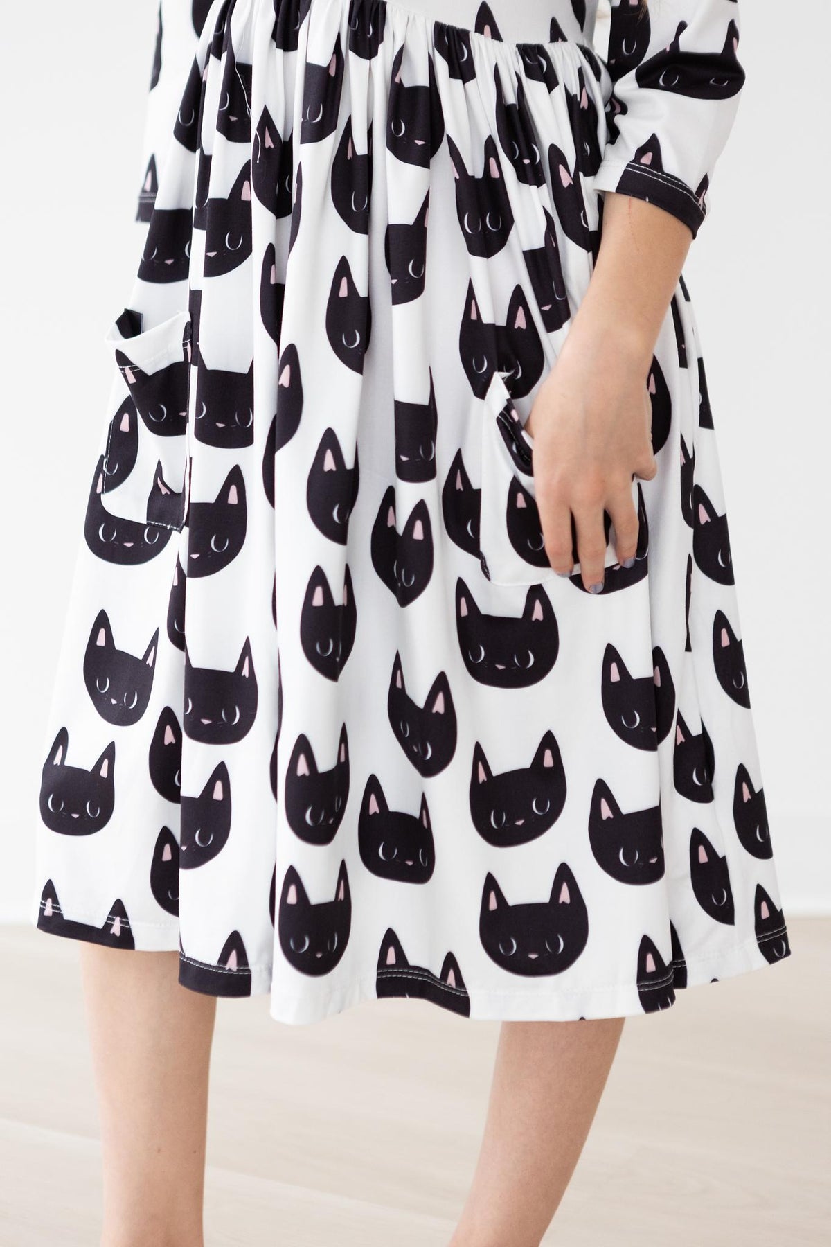 Purrfect 3/4 Sleeve Pocket Twirl Dress-Mila & Rose ®