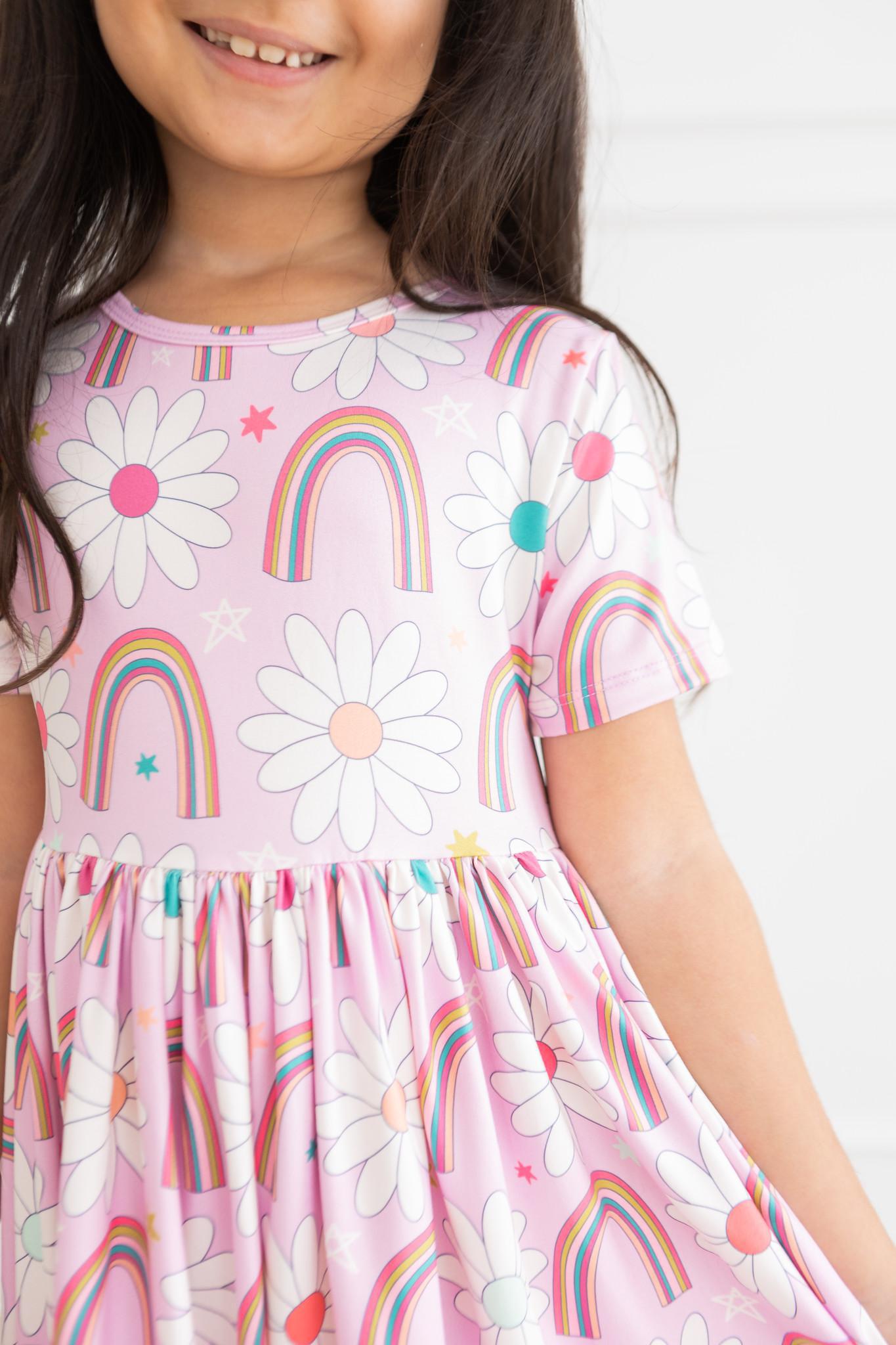 mila and rose dresses Girls' Rainbow Daisies Pocket Twirl Dress Size: 4T Toddler By Mila & Rose