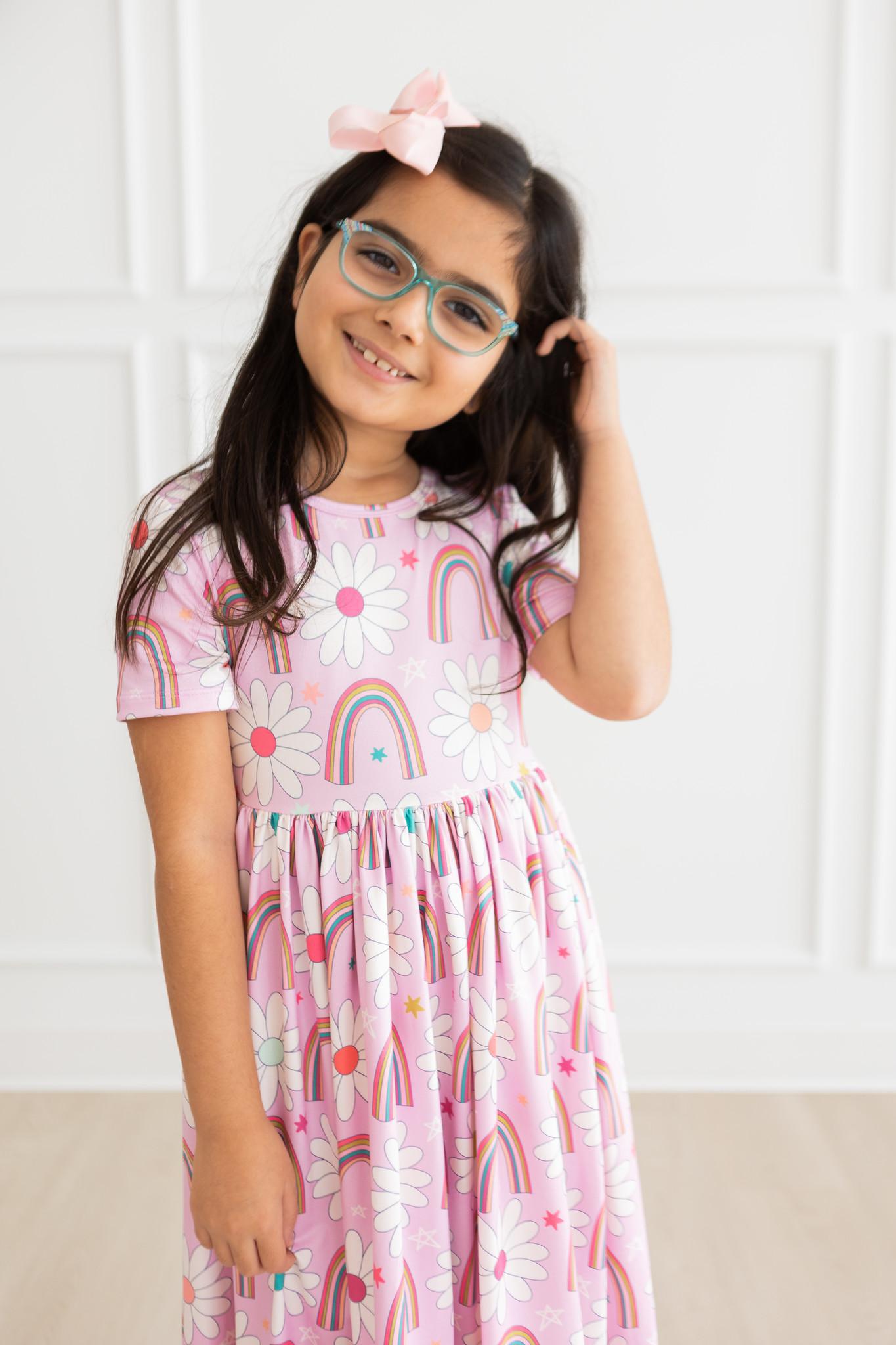 Rainbow Daisies S/S Pocket Twirl Dress-Mila & Rose ®