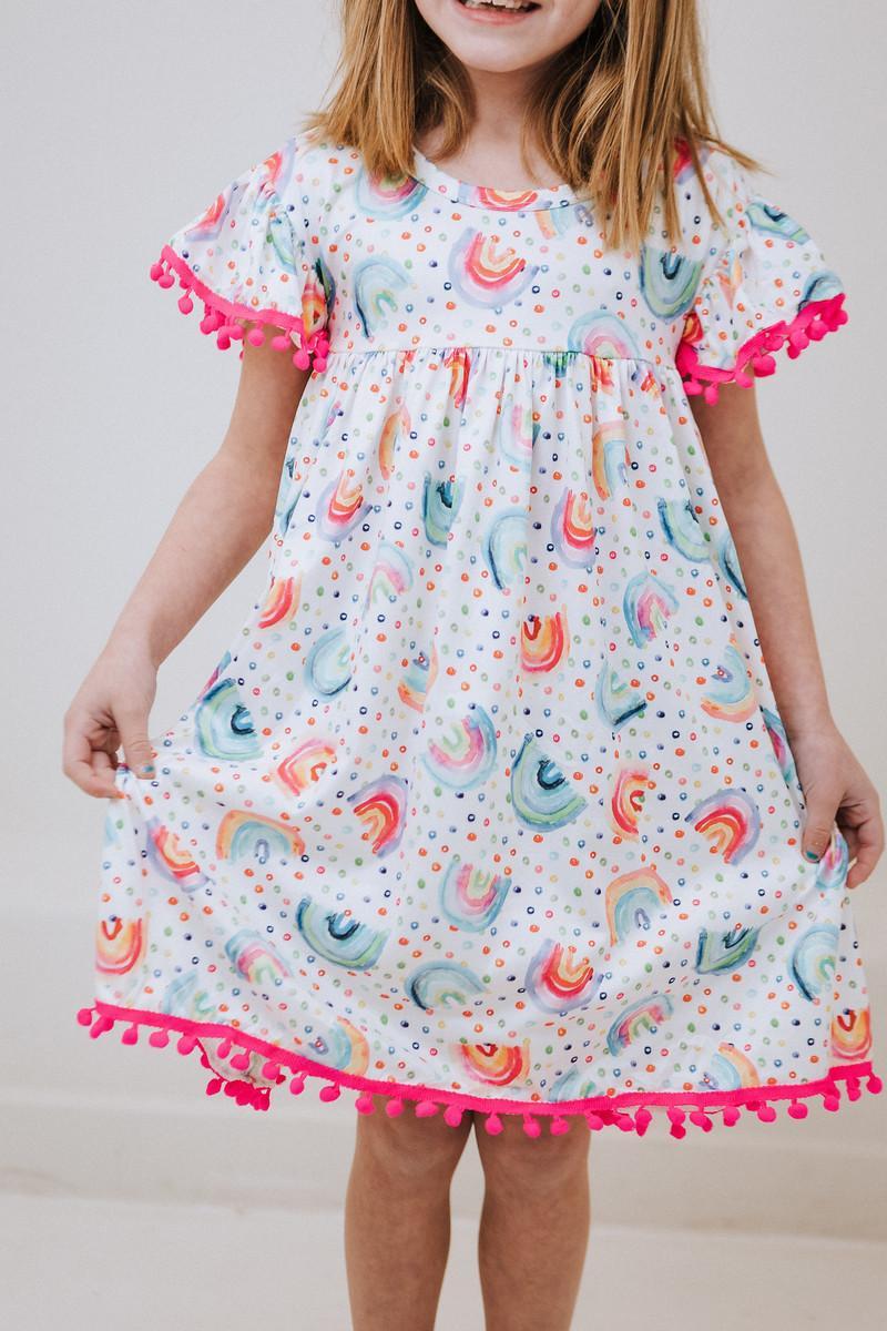 (V) Rainbow Dot Pom Pom Dress-Mila & Rose ®