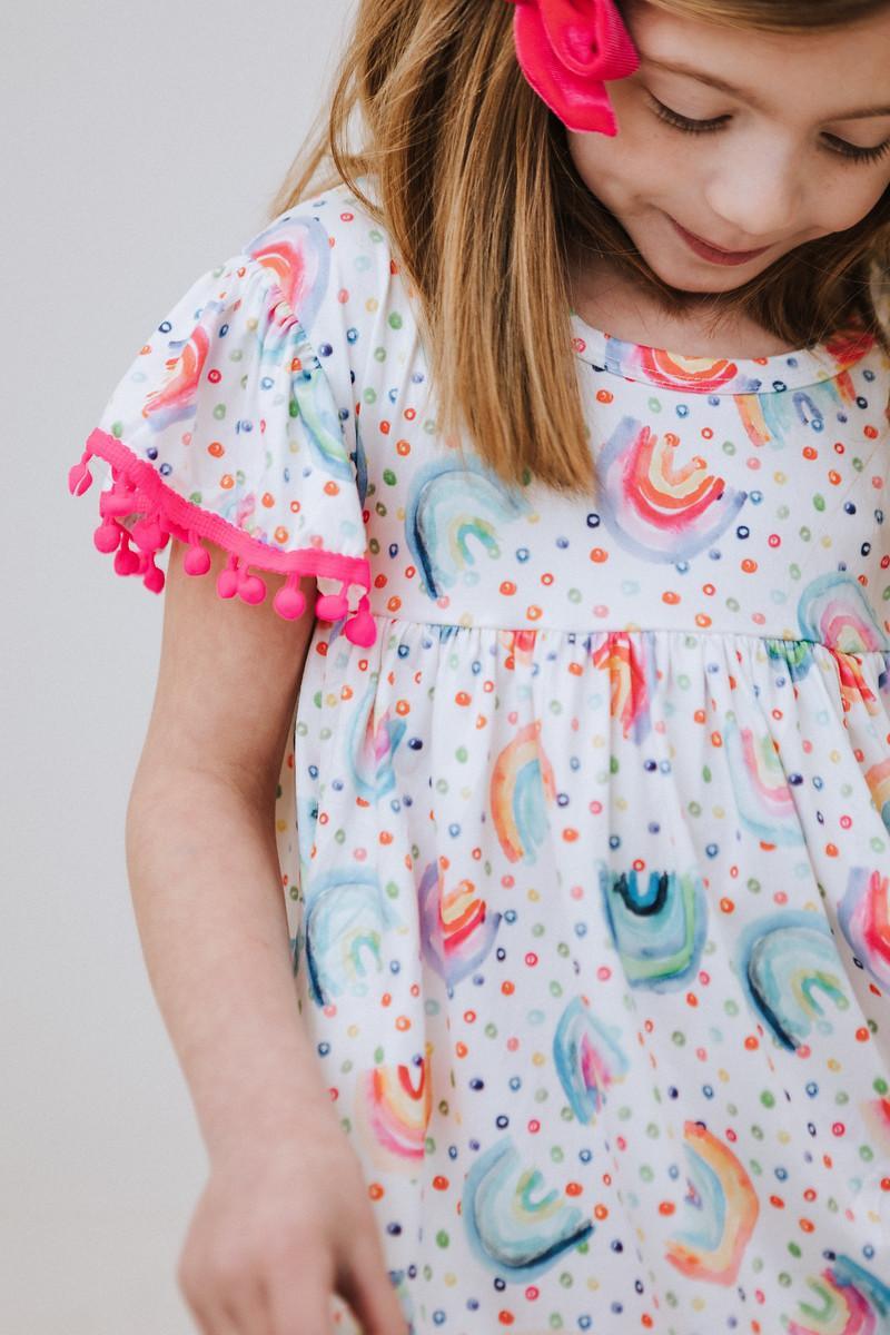 (V) Rainbow Dot Pom Pom Dress-Mila & Rose ®