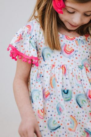 Rainbow Dot Pom Pom Dress-Mila & Rose ®