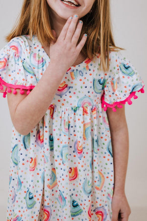 Rainbow Dot Pom Pom Dress-Mila & Rose ®