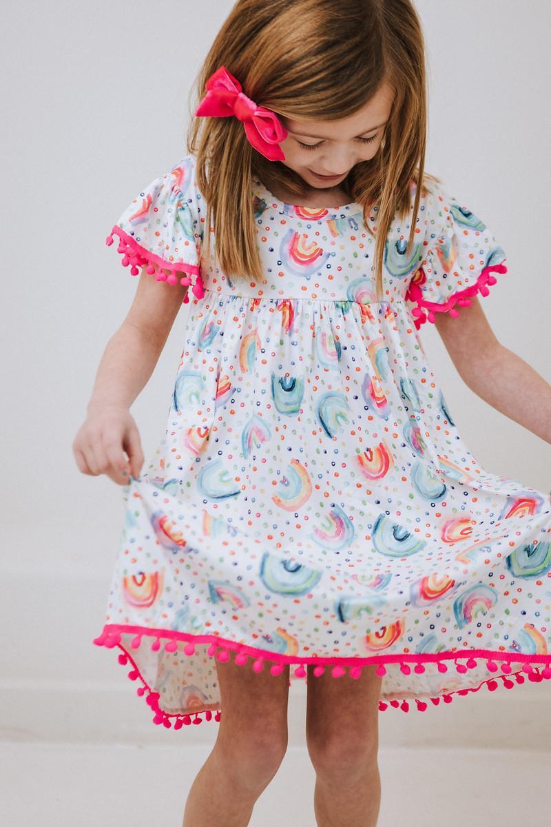 (V) Rainbow Dot Pom Pom Dress-Mila & Rose ®