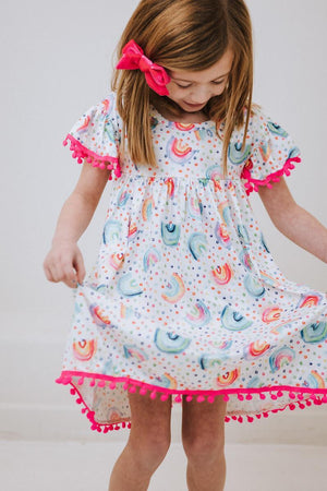 Rainbow Dot Pom Pom Dress-Mila & Rose ®
