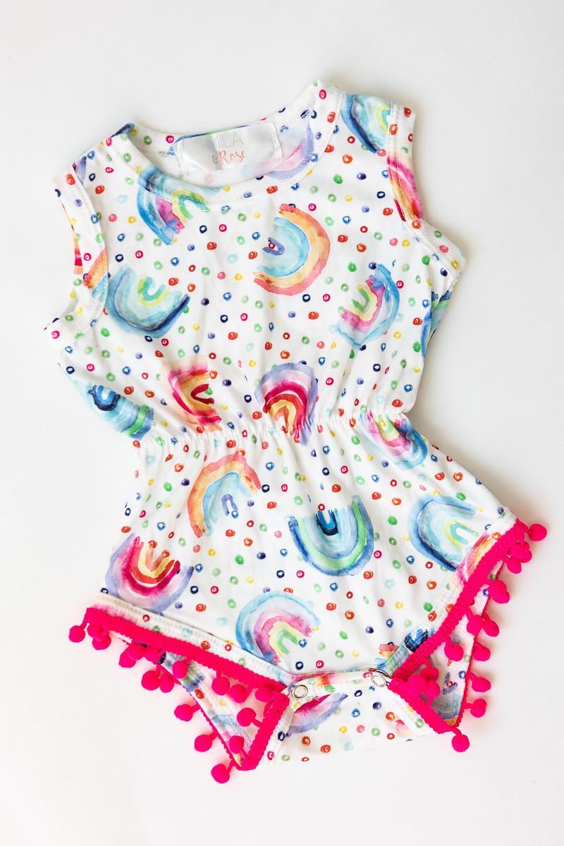 Rainbow Dot Pom Pom Romper-Mila & Rose ®