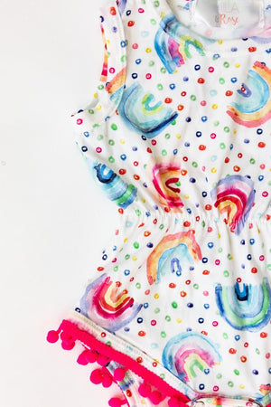 Rainbow Dot Pom Pom Romper-Mila & Rose ®