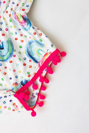 Rainbow Dot Pom Pom Romper-Mila & Rose ®