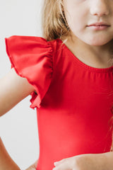 Red S/S Flutter Sleeve Leotard-Mila & Rose ®