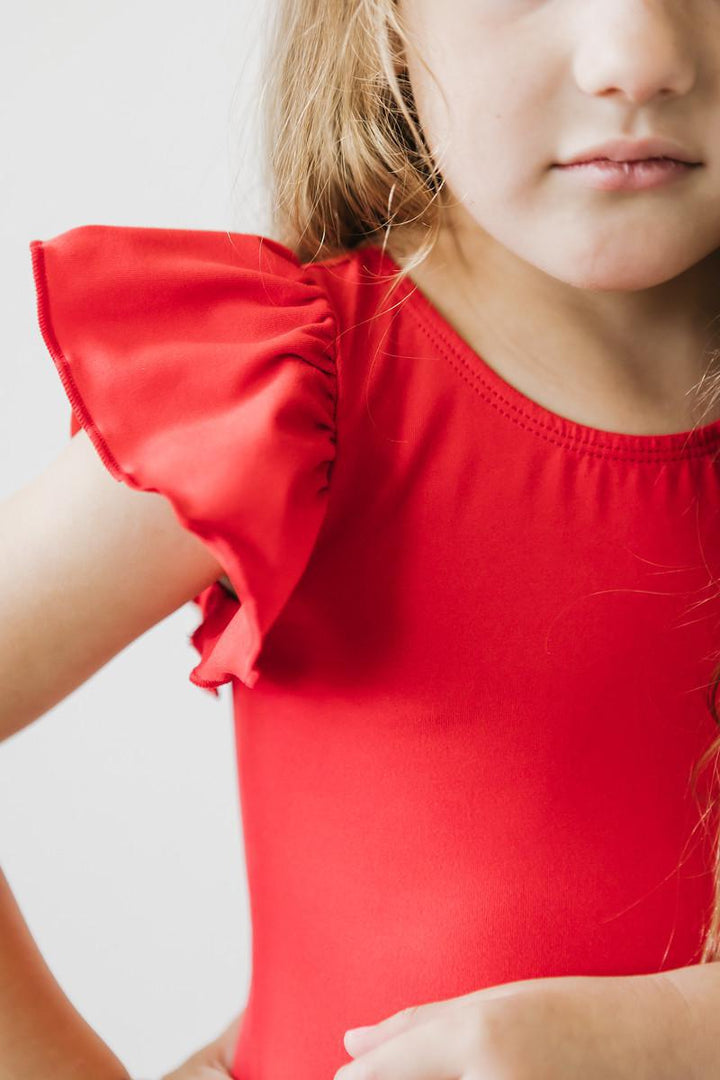 Red S/S Flutter Sleeve Leotard-Mila & Rose ®