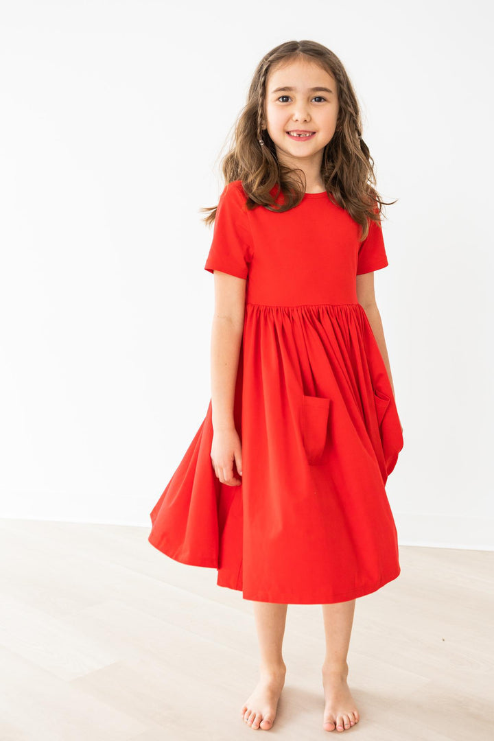 Red S/S Pocket Twirl Dress-Mila & Rose ®
