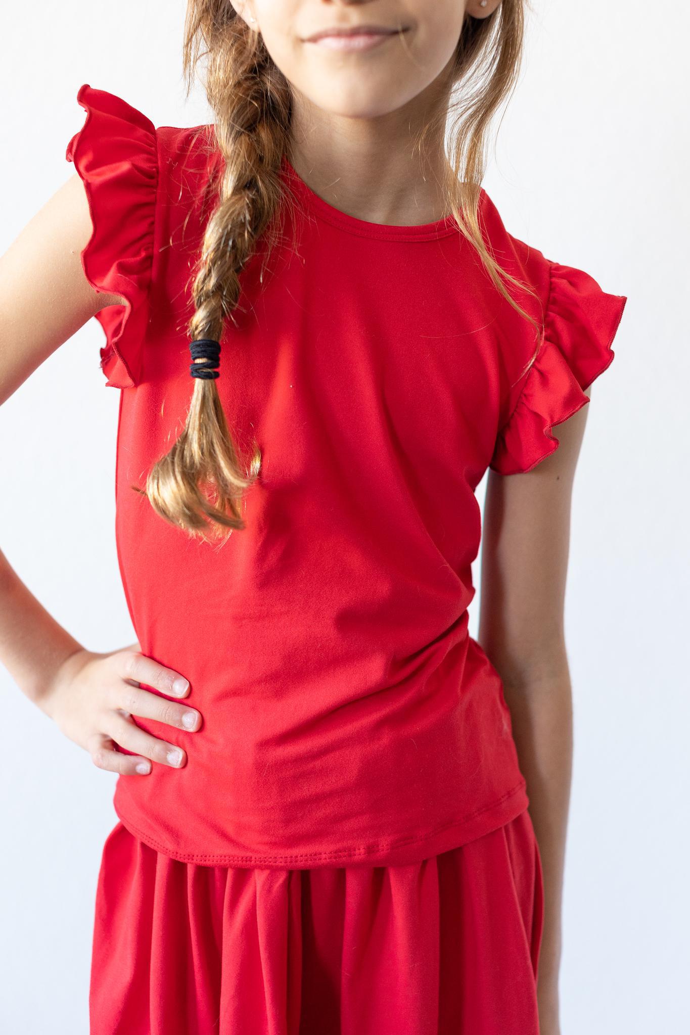 Red S/S Ruffle Tee-Mila & Rose ®