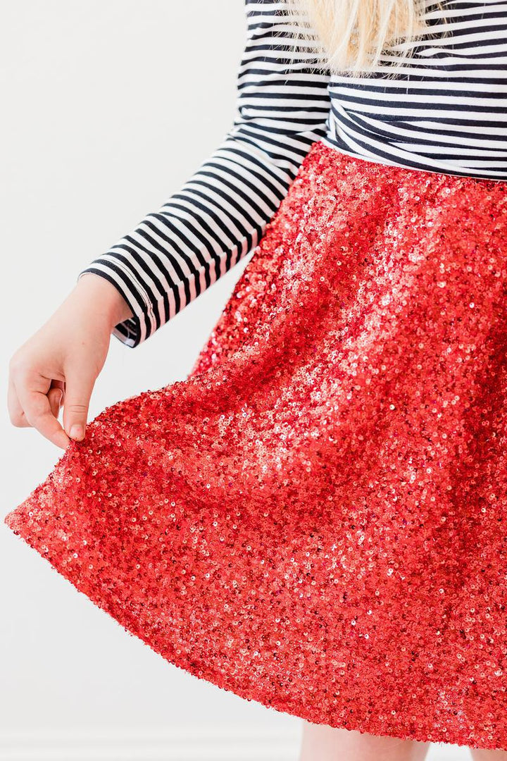 (V) Red Sequin Twirl Skort-Mila & Rose ®