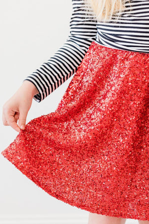 Red Sequin Twirl Skort-Mila & Rose ®