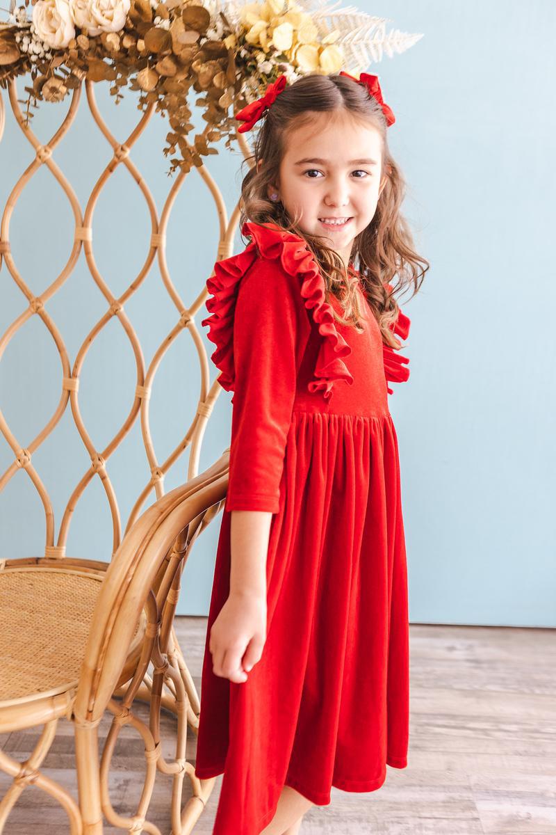 Red Velvet Ruffle Twirl Dress 9/10