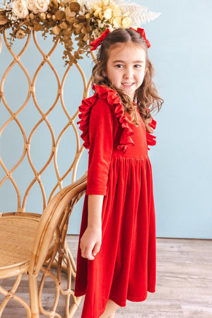 Red Velvet Ruffle Twirl Dress 9/10