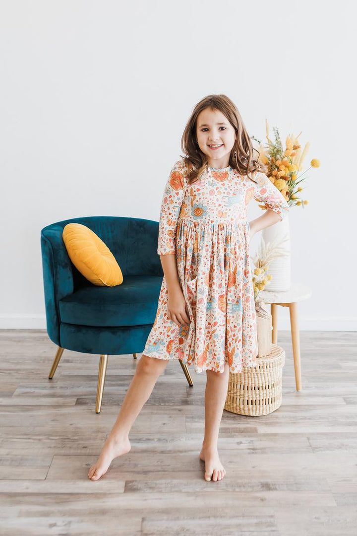 Retro Unicorns 3/4 Sleeve Pocket Twirl Dress-Mila & Rose ®