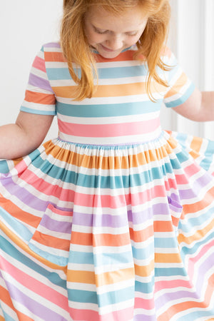(S) Spring Stripes S/S Pocket Twirl Dress-Mila & Rose ®