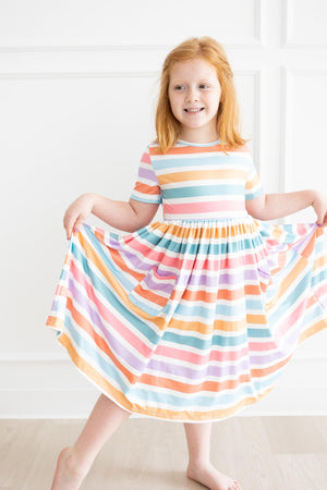 (S) Spring Stripes S/S Pocket Twirl Dress-Mila & Rose ®