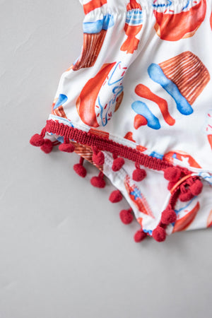 SALE Red, White & Sweet Pom Pom Romper-Mila & Rose ®