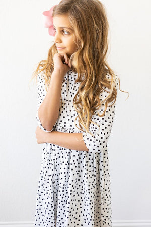 Scattered Dot 3/4 Sleeve Pocket Twirl Dress-Mila & Rose ®