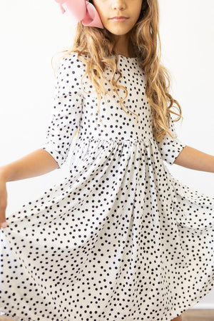 Scattered Dot 3/4 Sleeve Pocket Twirl Dress-Mila & Rose ®