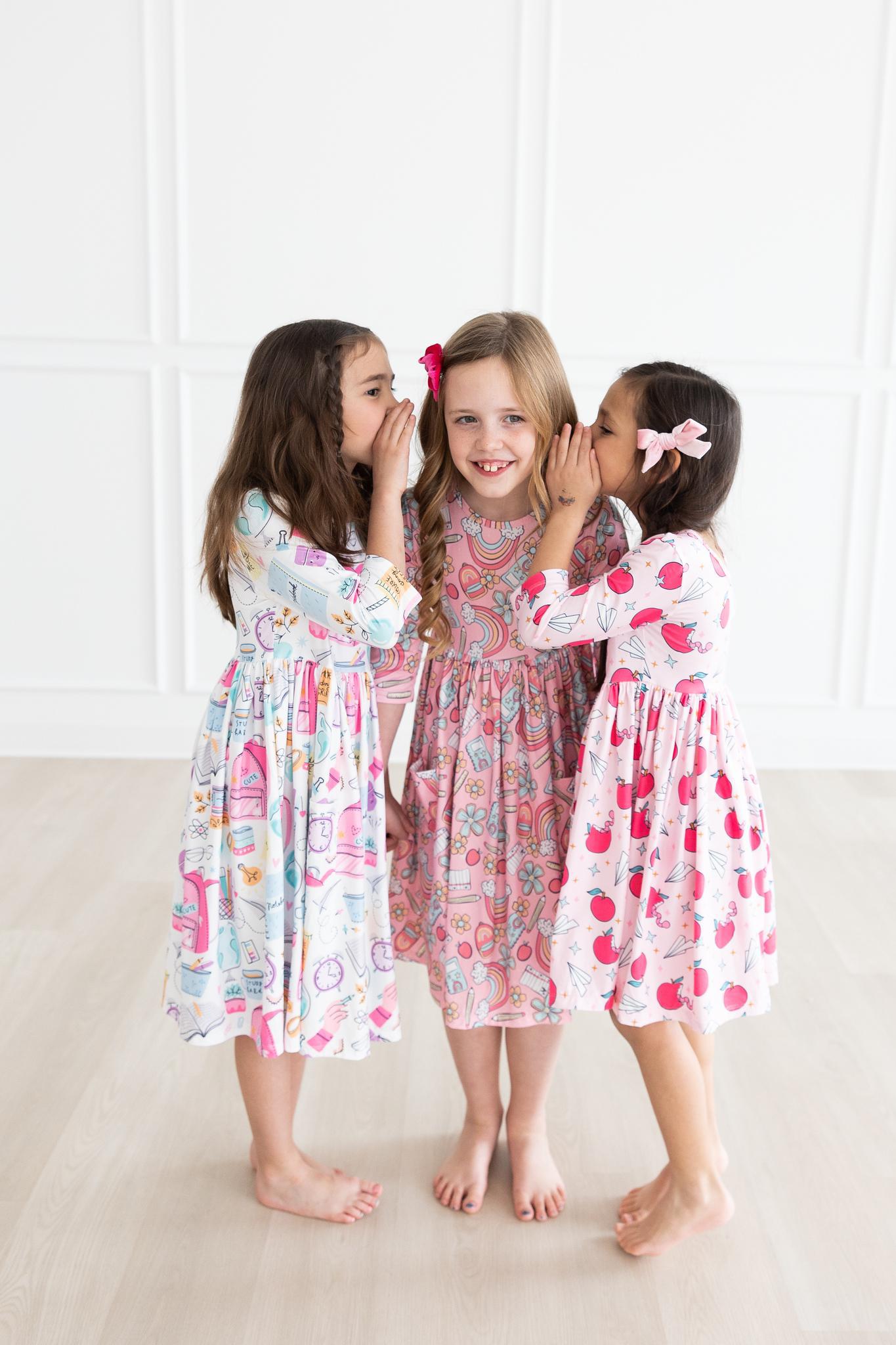 School is Cool 3/4 Sleeve Pocket Twirl Dress-Mila & Rose ®
