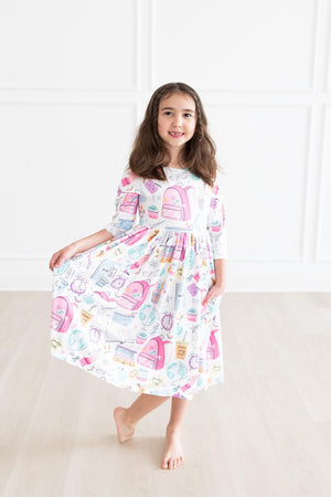 School is Cool 3/4 Sleeve Pocket Twirl Dress-Mila & Rose ®