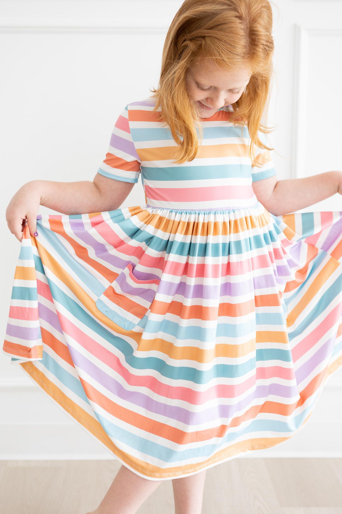 (S) Spring Stripes S/S Pocket Twirl Dress-Mila & Rose ®