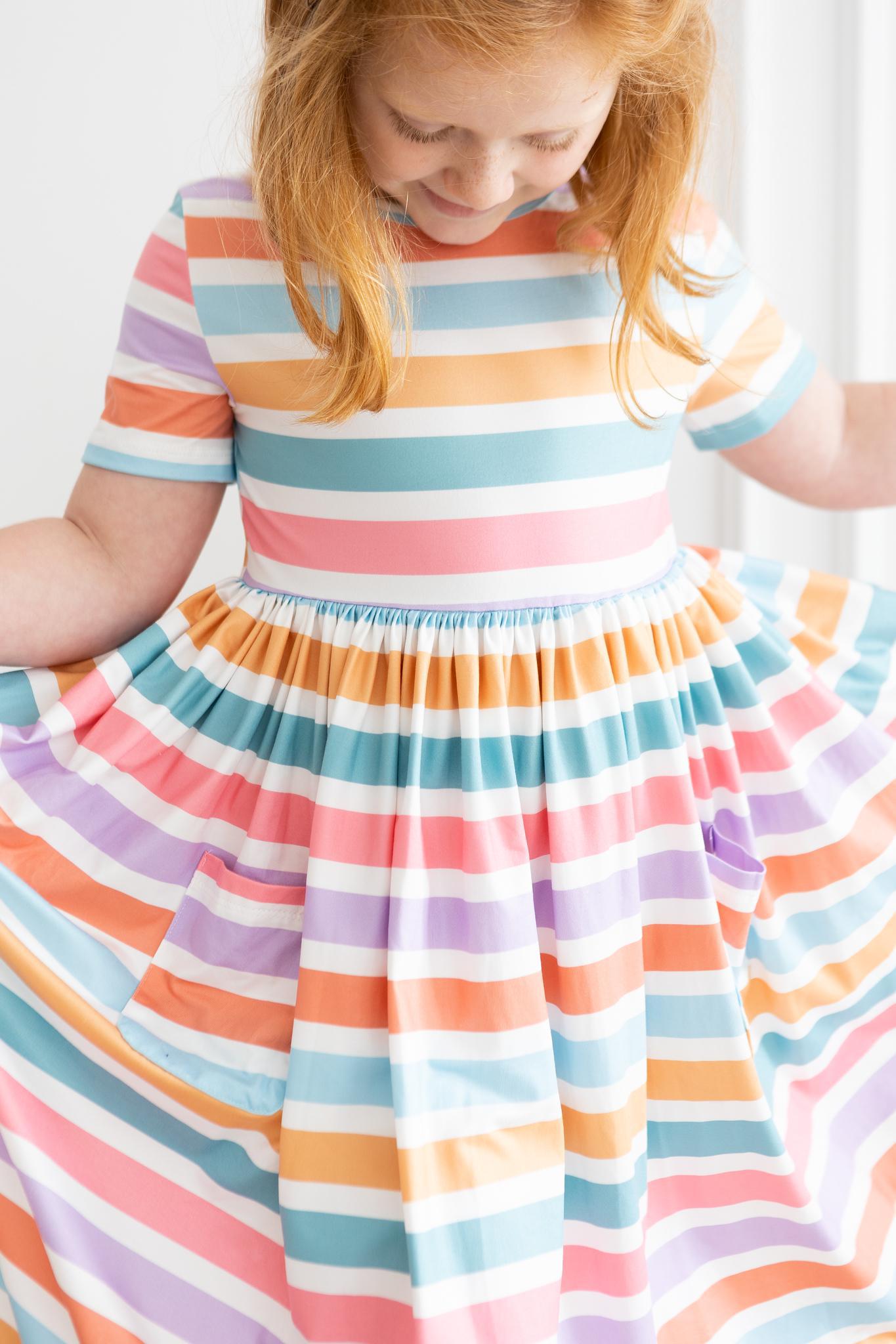 (S) Spring Stripes S/S Pocket Twirl Dress-Mila & Rose ®