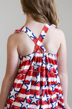 Stars & Stripes Ruffle Cross Back Dress-Mila & Rose ®