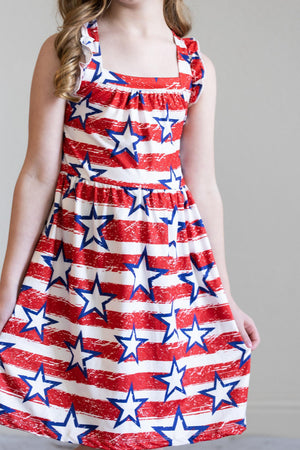 Stars & Stripes Ruffle Cross Back Dress-Mila & Rose ®