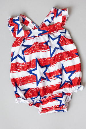 Stars & Stripes Ruffle Cross Back Romper-Mila & Rose ®
