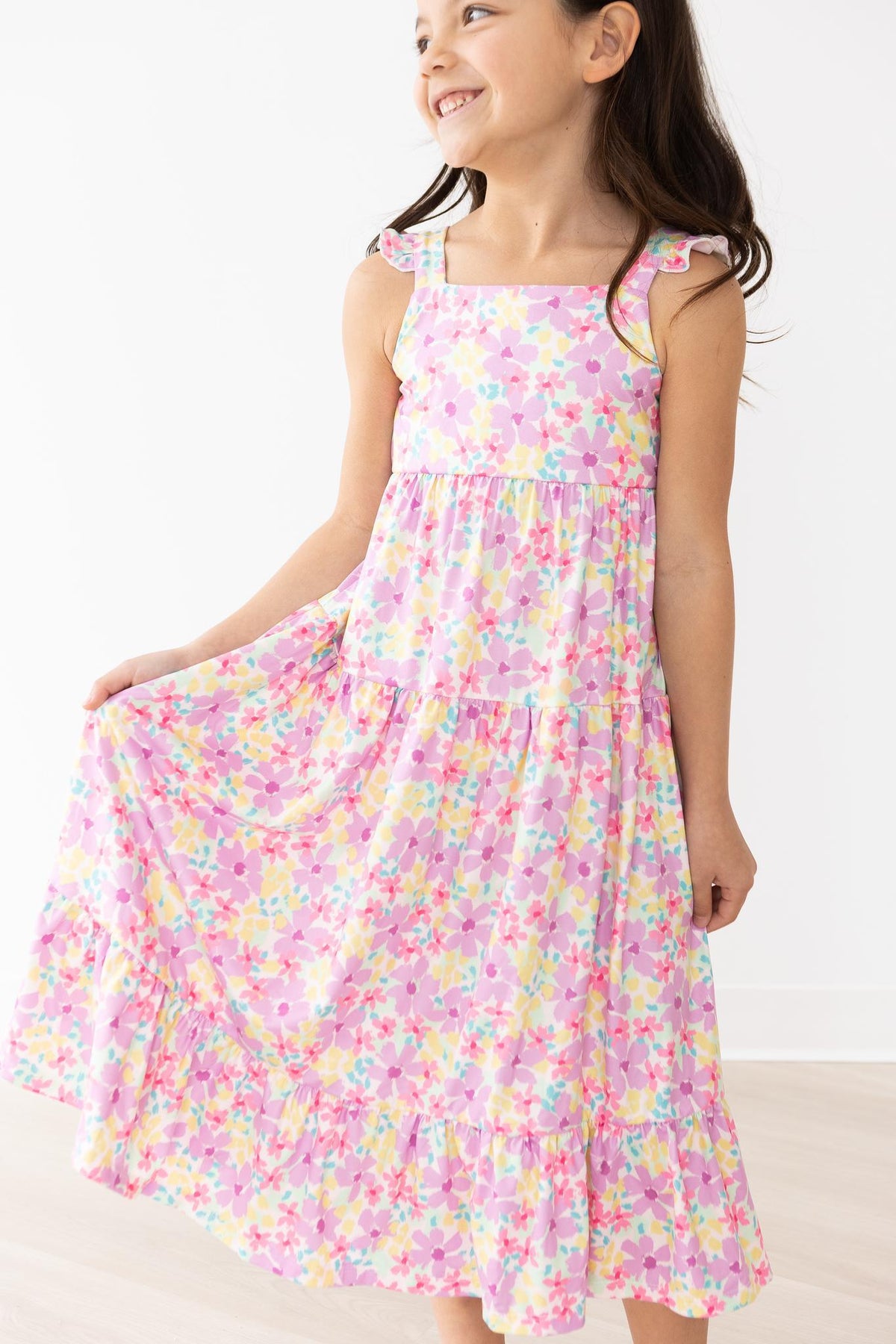 (S) Summer Watercolor Floral Ruffle Maxi Dress-Mila & Rose ®