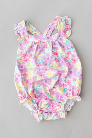 Summer Watercolor Ruffle Cross Back Romper-Mila & Rose ®