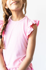 (V) Bubblegum Pink S/S Ruffle Tee-Mila & Rose ®