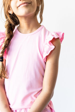 (S) Bubblegum Pink S/S Ruffle Tee-Mila & Rose ®