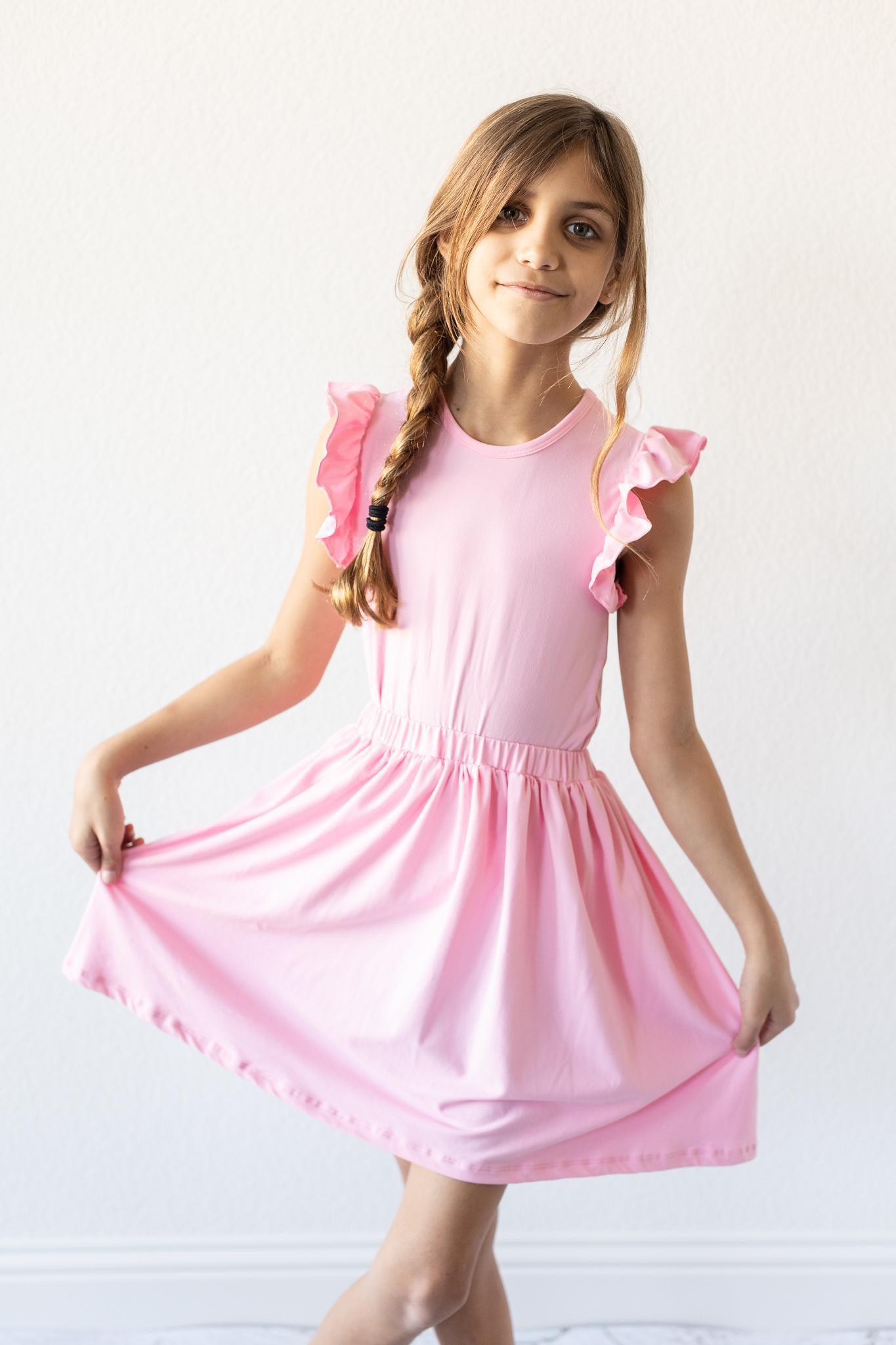 (S) Bubblegum Pink S/S Ruffle Tee-Mila & Rose ®
