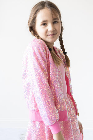 (V) Bubblegum Pink Sequin Jacket-Mila & Rose ®