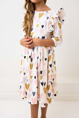 (V) I Heart You 3/4 Sleeve Ruffle Twirl Dress-Mila & Rose ®