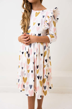 (V) I Heart You 3/4 Sleeve Ruffle Twirl Dress-Mila & Rose ®